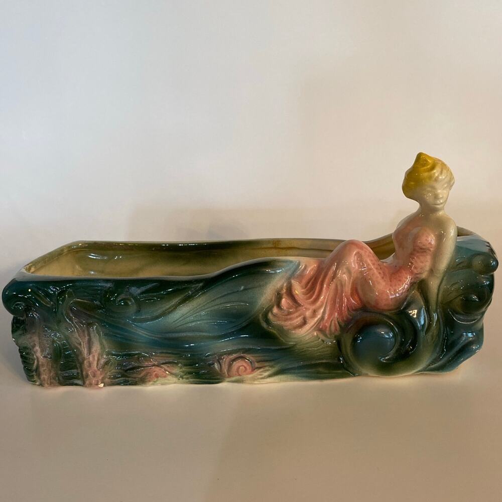 Stunning Brush McCoy? Mermaid planter.  Mermaid perched among sea grass.